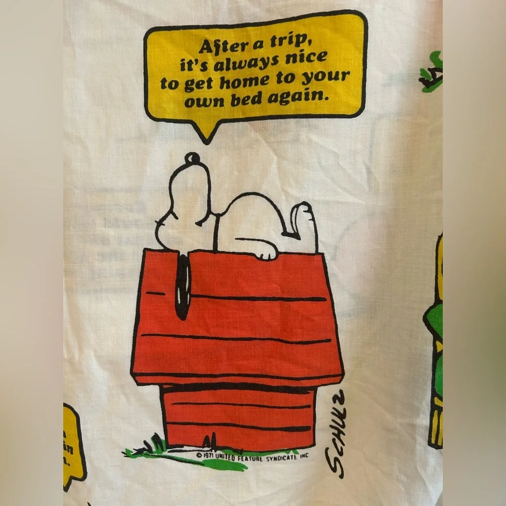Vintage 1971 JC Penny Peanuts Snoopy “Happiness is” Double Full Fitted Sheet